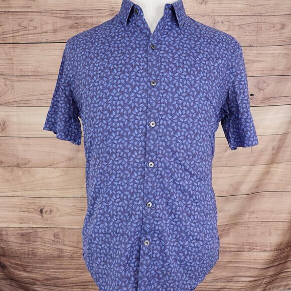 Zachary Prell Shirt Mens Large Blue Leaf Print Short Sleeve Button Up Casual - Picture 3 of 9
